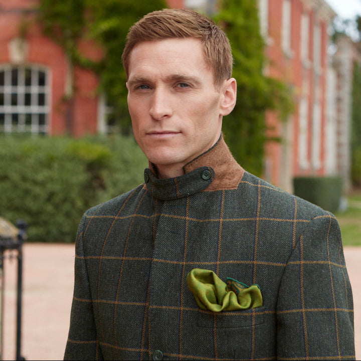 Warrick Green Gold Windowpane Tweed Jacket