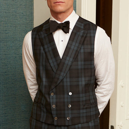 Hayward Teal Black Check Evening Waistcoat