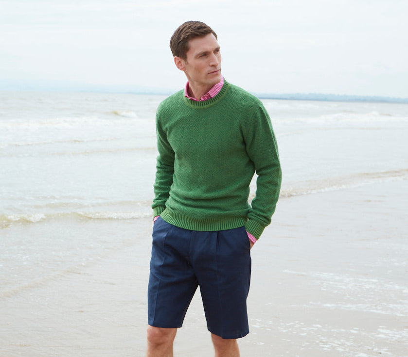 Kelby Green Chevron Cashmere Crew Neck Jumper