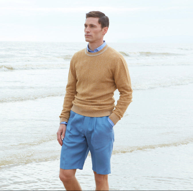 Kelby Ochre Chevron Cashmere Crew Neck Jumper