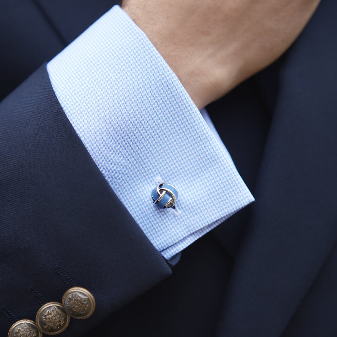Blue Silver and Enamel Knot Cufflink