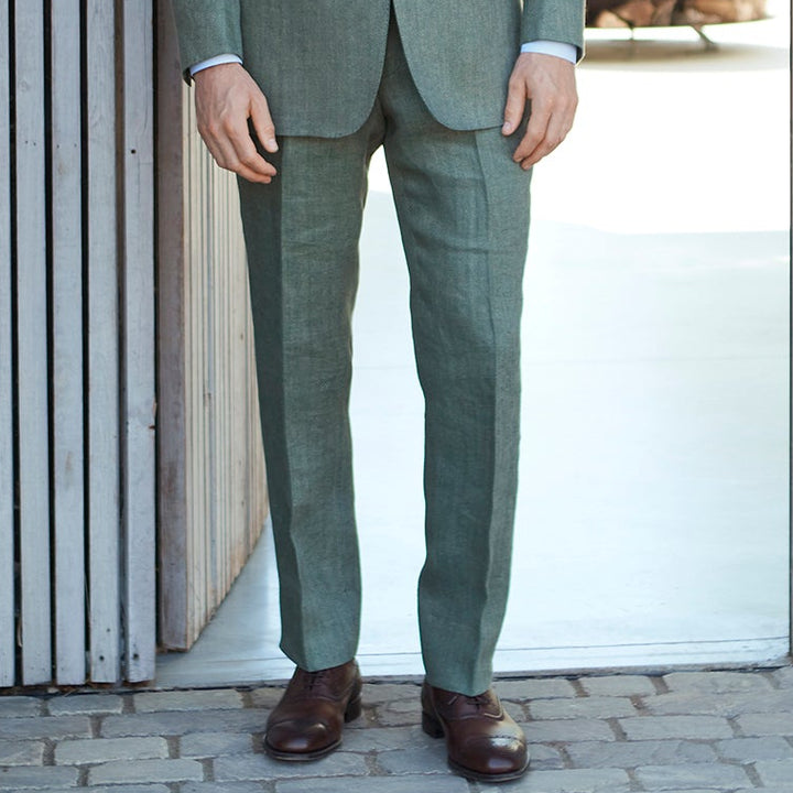 Barney Green Herringbone Linen Trouser