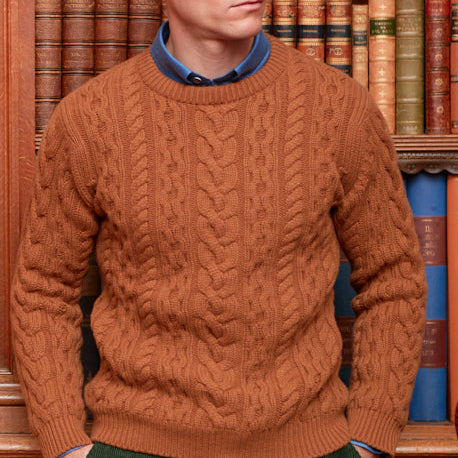 Kylan Brown Cashmere Cable Crew Neck Jumper