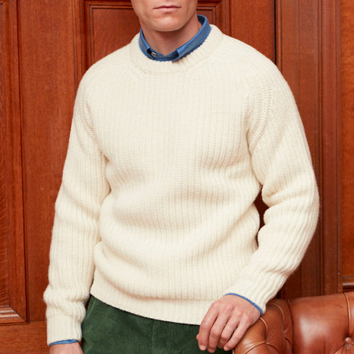 Kinsale Ribbed Chalk White Crew Jumper