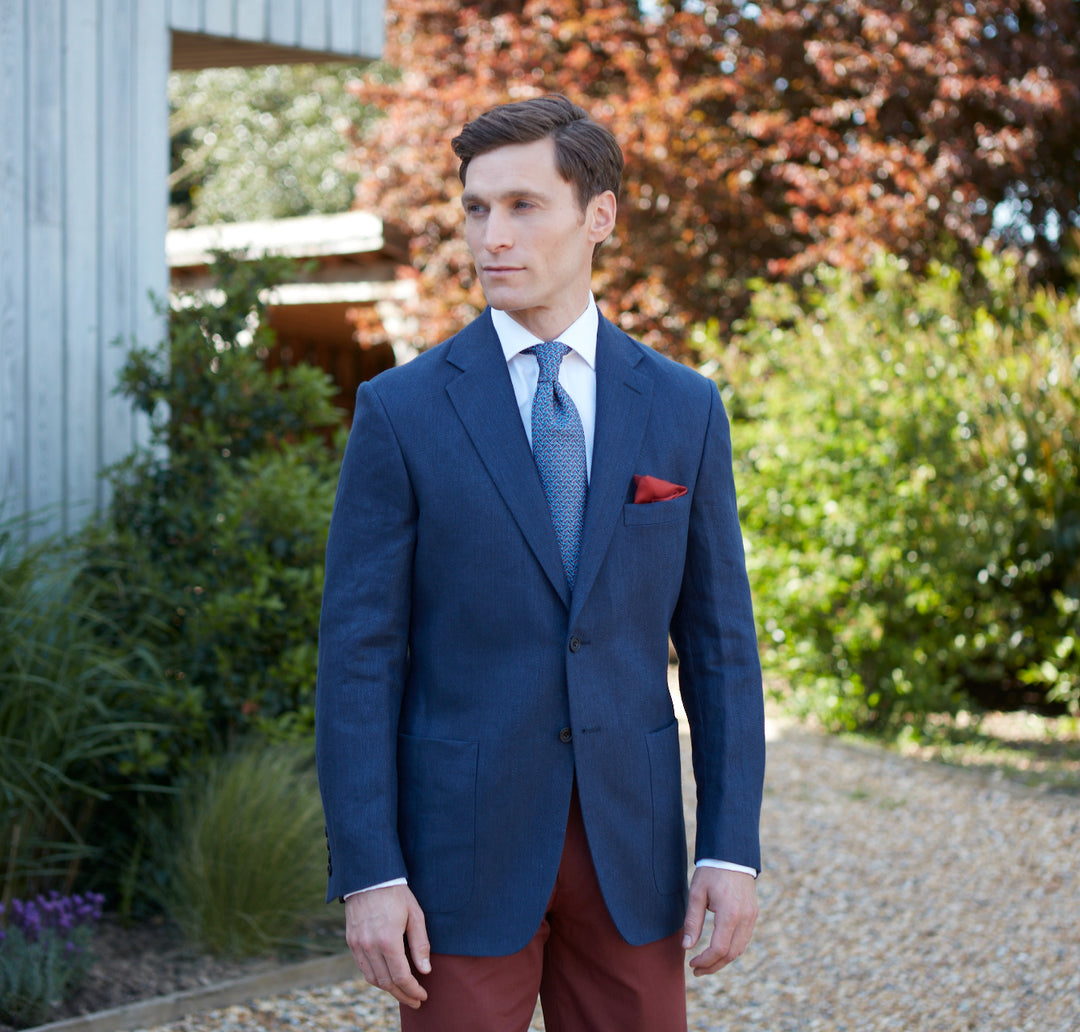 Bletchley Navy Herringbone Linen Jacket