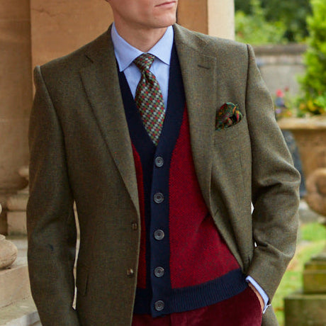 Kells Knitted Burgundy Navy Birdseye Wool Vest
