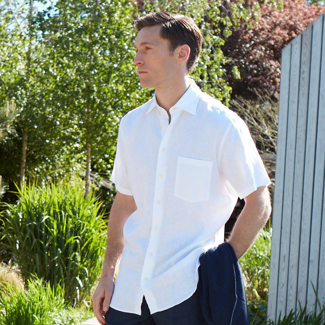 Aubrey White Short Sleeve Linen Shirt