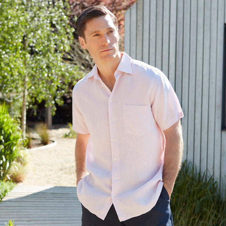 Aubrey Pale Pink Short Sleeve Linen Shirt