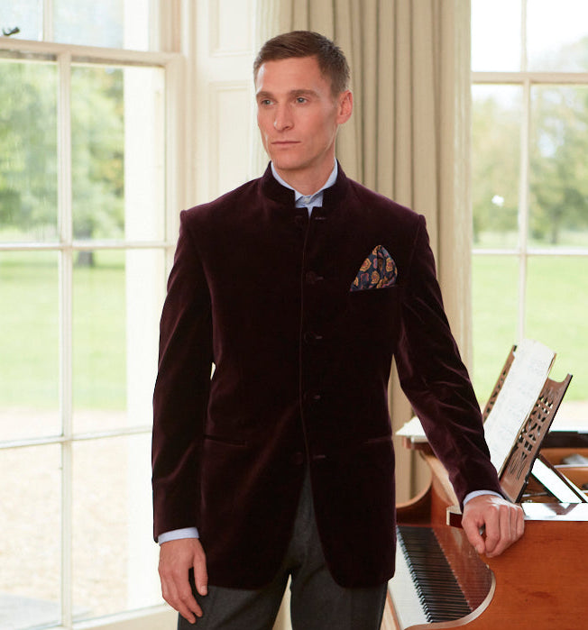 Darley Aubergine Nehru Velvet Jacket
