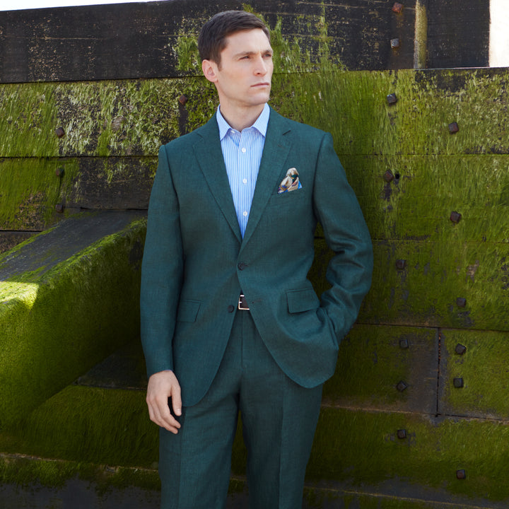 William Dark Green Plain Weave Linen Jacket