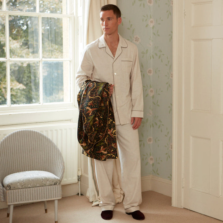 Cream Brushed Twill Piped Cotton Pyjama Set