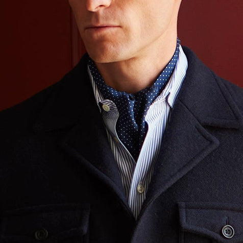 Navy Polka Dot Printed Silk Cravat
