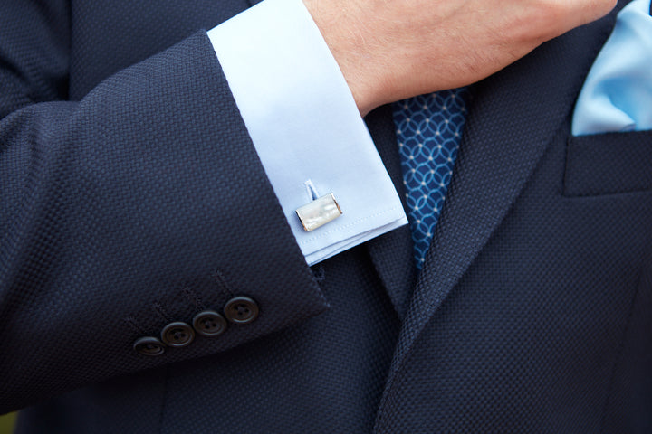 Silver and Mother of Pearl D-Shape Cufflinks