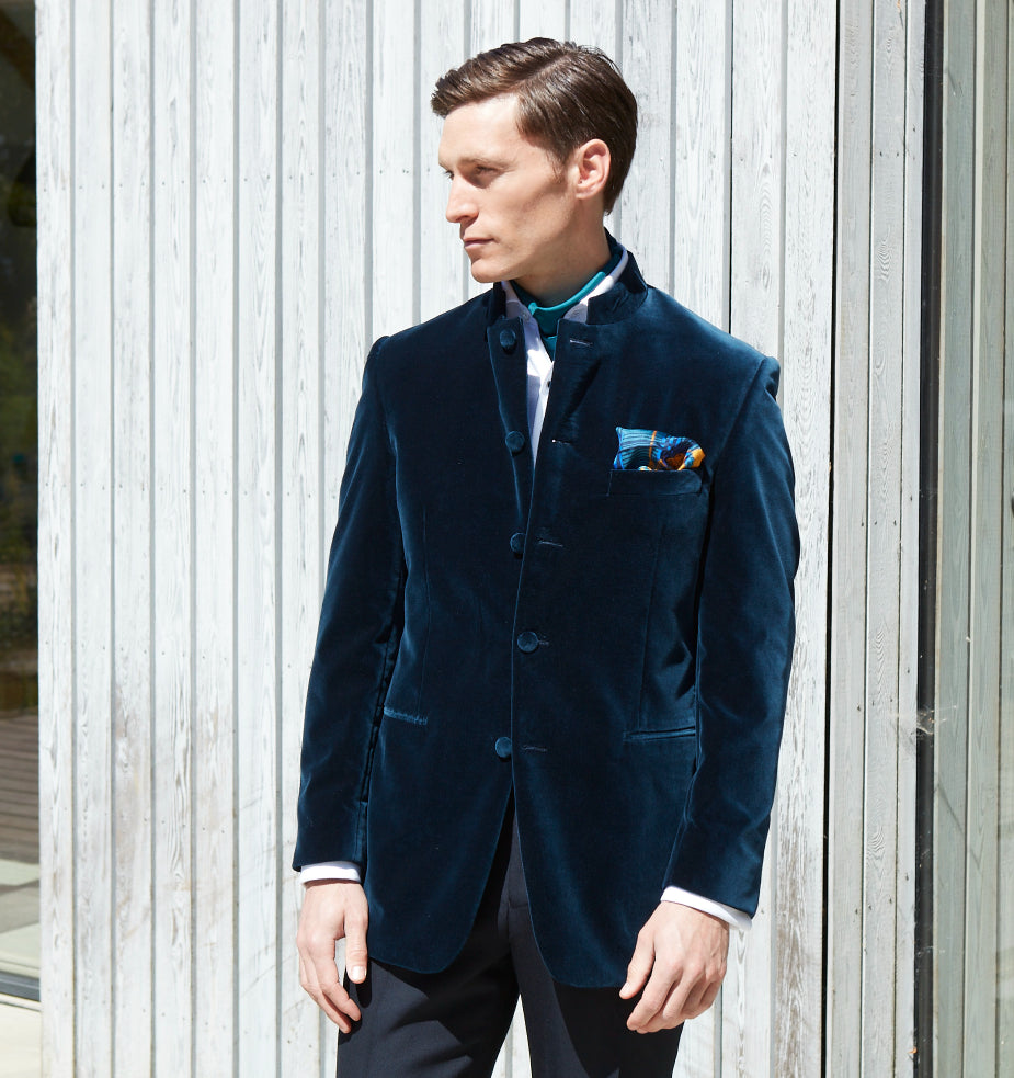 Darley French Navy Nehru Velvet Jacket