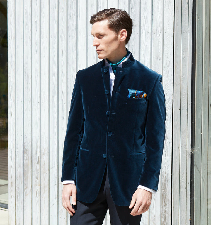Darley French Navy Nehru Velvet Jacket