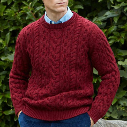 Kylan Burgundy Cable Crew Neck Jumper