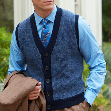 Kells Knitted Navy Blue Birdseye Vest
