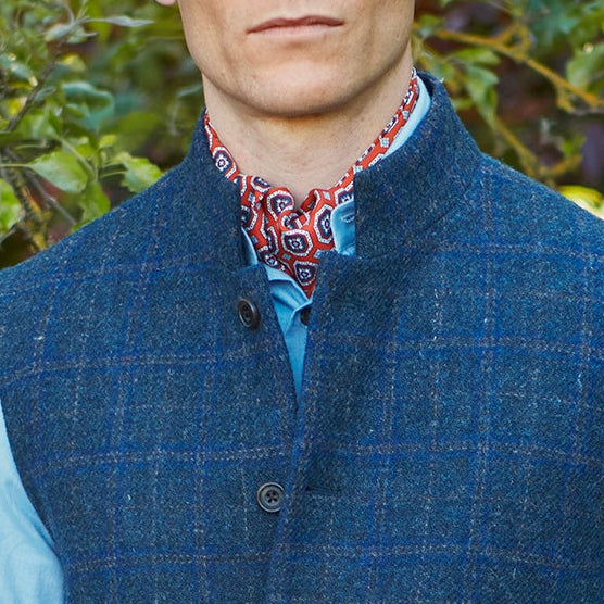 Orange Blue Medallion Madder Silk Cravat