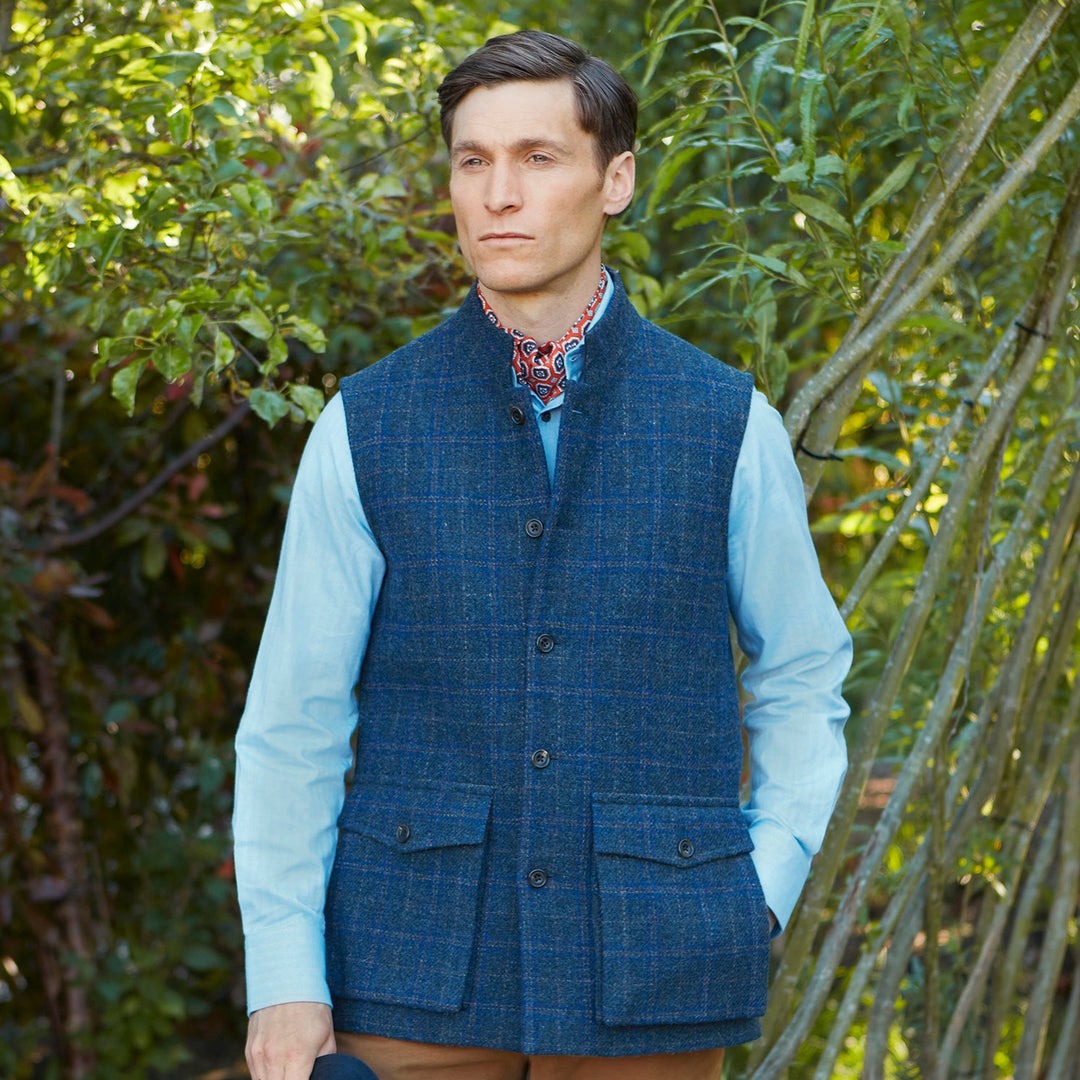 Arthur Navy Camel Check Tweed Gilet