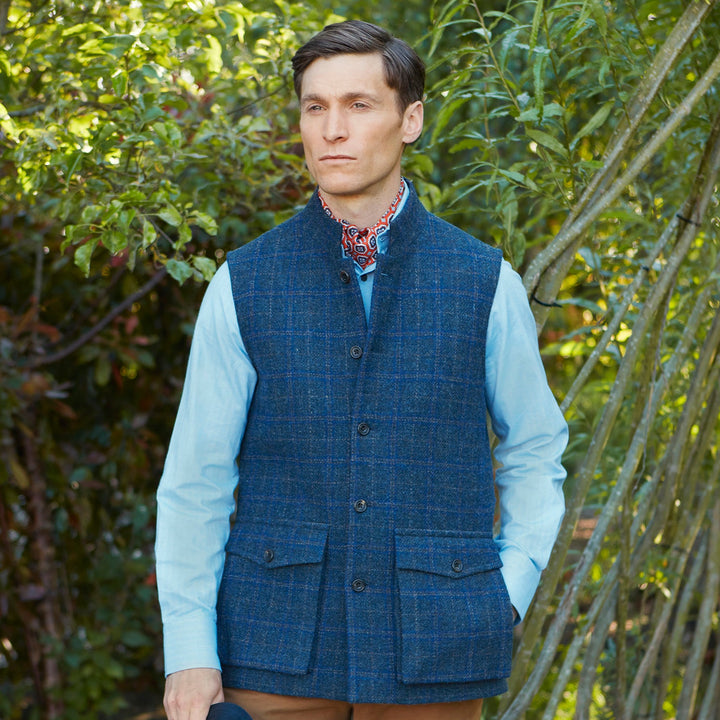 Arthur Navy Camel Check Tweed Gilet