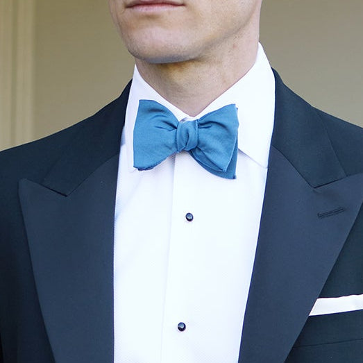 Blue Grosgrain Silk Cotton Bow Tie