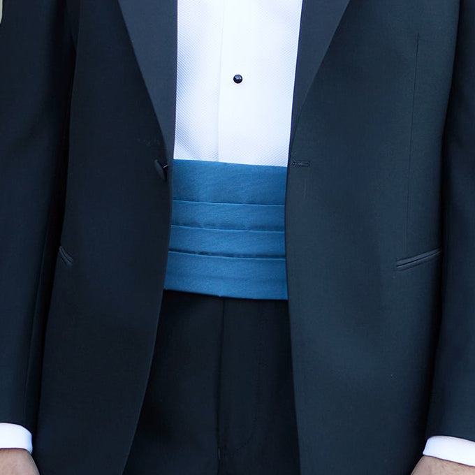 Blue Grosgrain Silk and Cotton Cummerbund