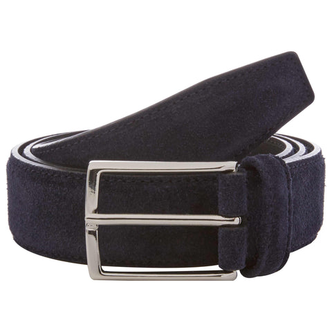 Navy Suede Leather Belt with Silver Buckle