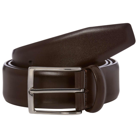 Brown Hard Leather Belt with Silver Buckle