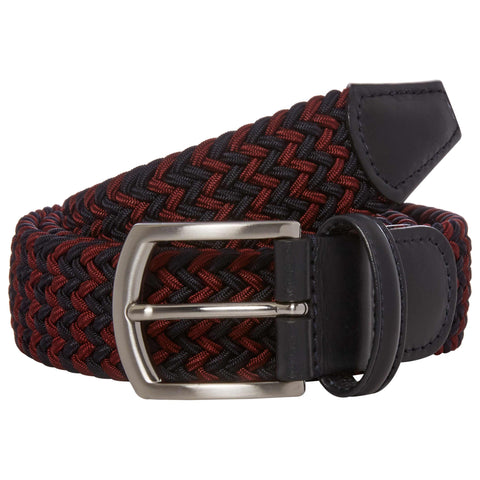 Navy and Burgundy Elastic Belt with Silver Buckle