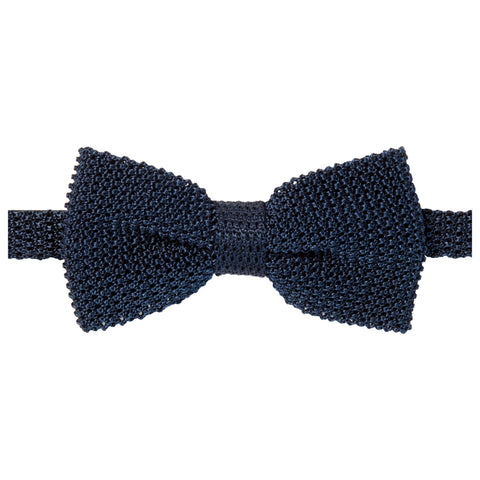 Navy Knitted Pre-Tied Silk Bow Tie