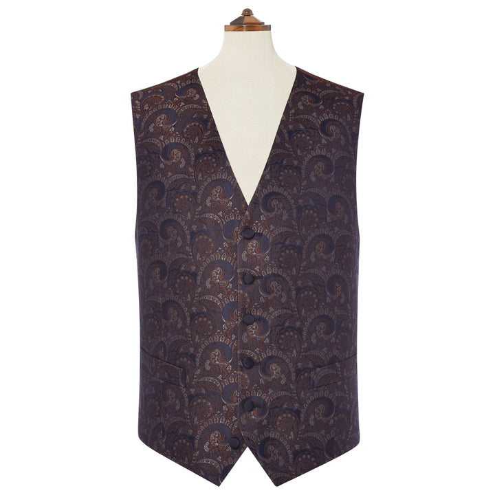 Hyde Navy And Silver Silk Jacquard Waistcoat