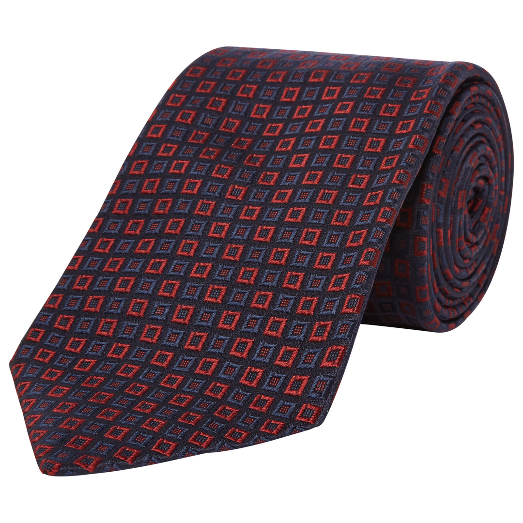 Navy Geometric Diamond Woven Silk Tie