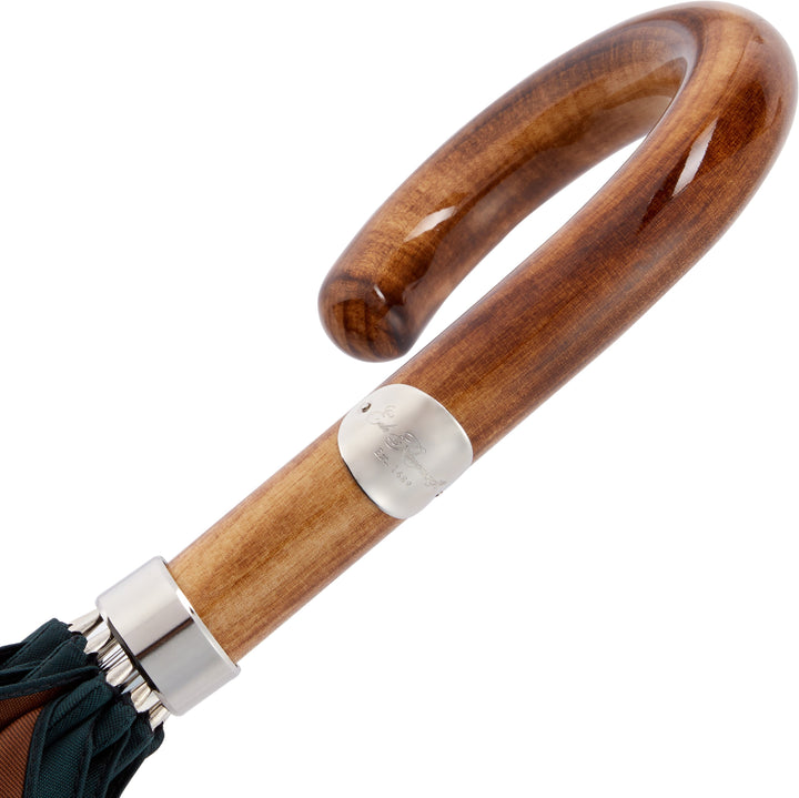 Polished Maple Wood-handle Green and Brown Umbrella