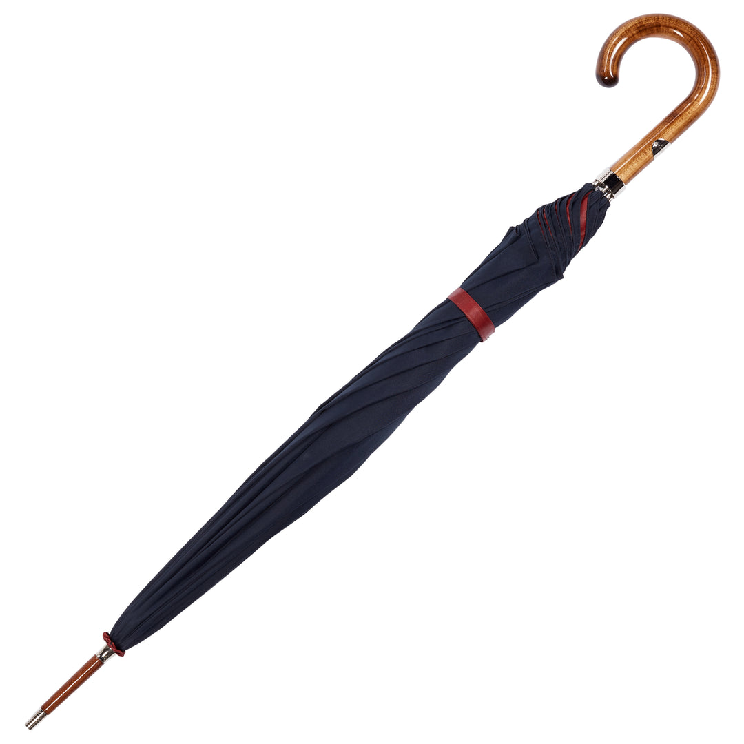 Polished Maple Wood-handle Navy and Red Umbrella