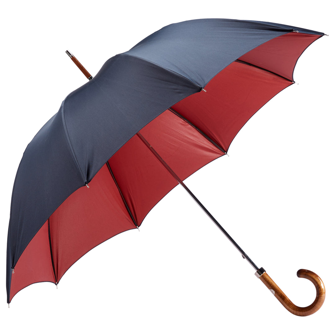 Polished Maple Wood-handle Navy and Red Umbrella