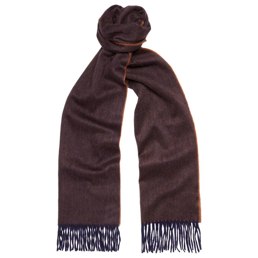 Ede Ravenscroft Arran Reversible Cashmere Scarf Navy and Brown