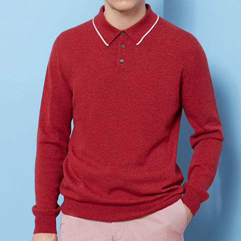 Kirkwell Red and White Long Sleeve Knitted Shirt