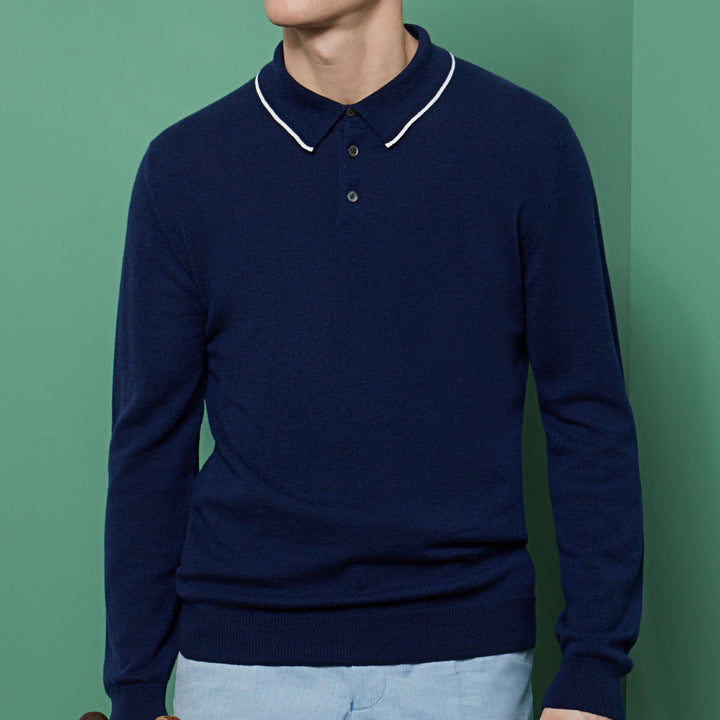 Kirkwell Navy and White Long Sleeve Knitted Shirt