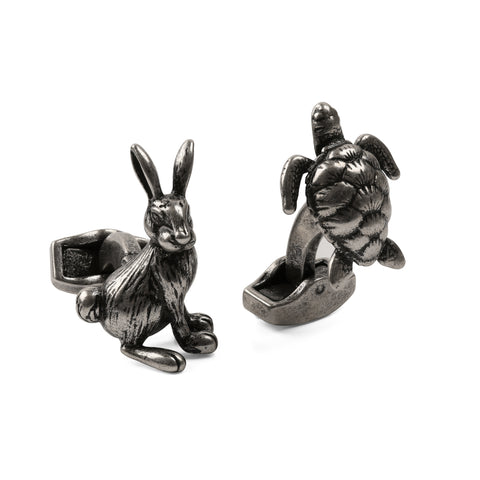 Antique Silver Hare and Tortoise Cufflinks