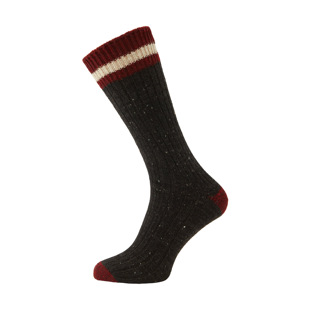 Grey and Burgundy Stowe Irish Donegal Wool Sock