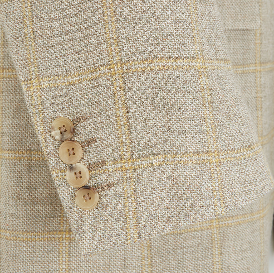 William Ivory and Beige Check Linen and Wool Jacket