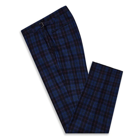 Barney Navy and Red Check Super 140s Wool Trousers