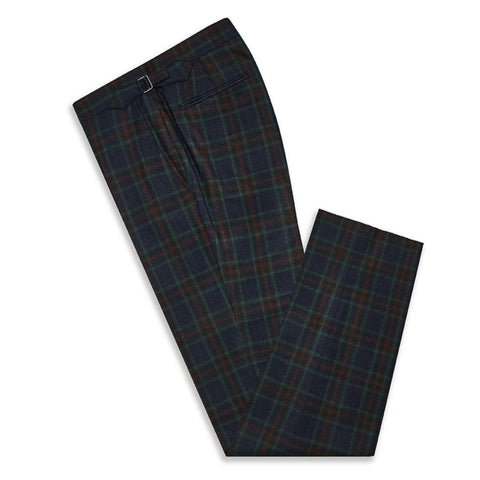 Barney Navy and Green Check Wool Cashmere Trousers