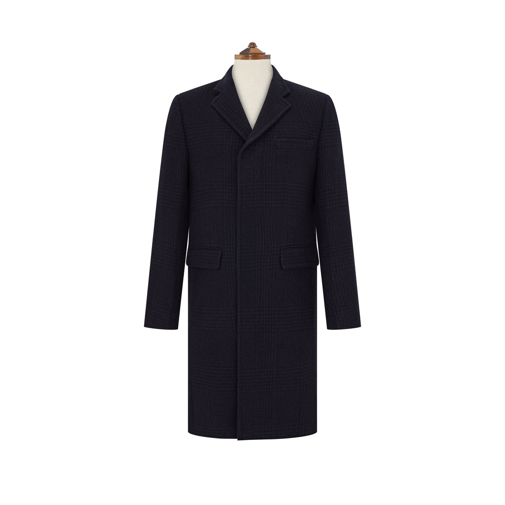 Warrington Navy Tonal Check Wool Cashmere Coat