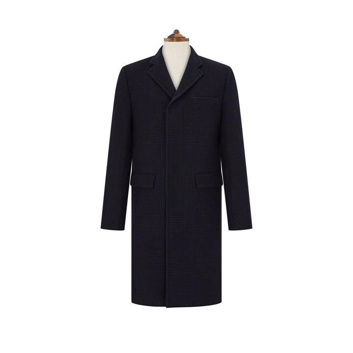 Warrington Navy Tonal Check Wool Cashmere Coat