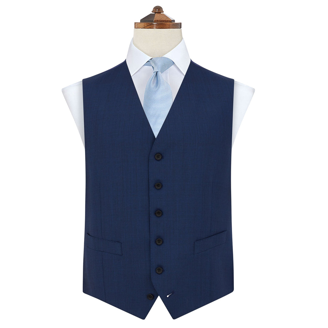 Hyde Dark Blue Tonal Check Wool Waistcoat