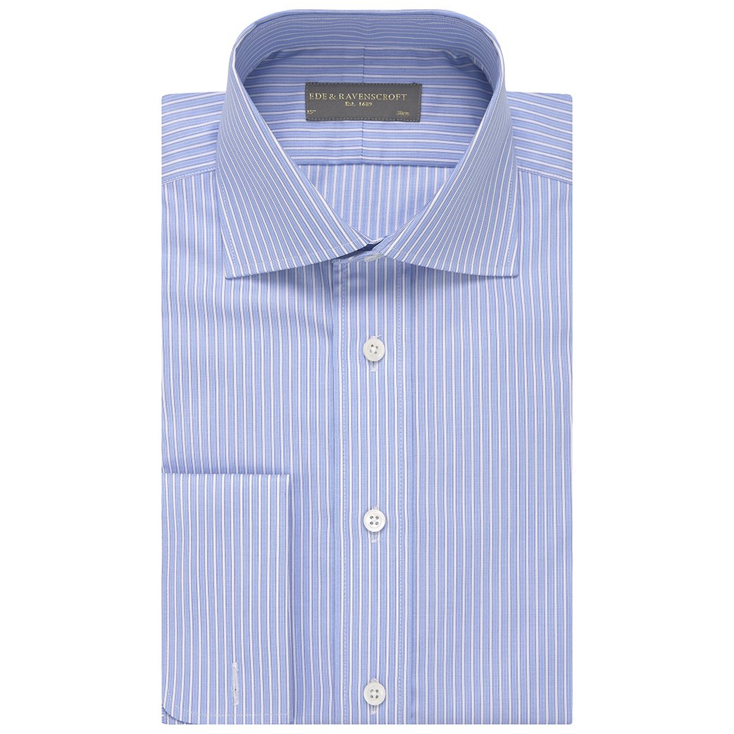 Angus Blue Stripe Shirt with Contrast Collar