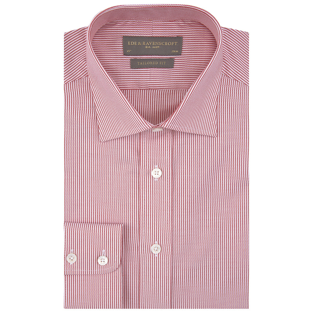 Alex Red and White Textured Fine Stripe Shirt