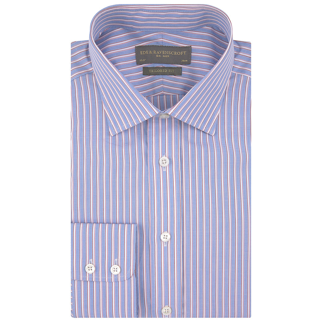 Alex Blue White and Red Engineered Stripe Shirt