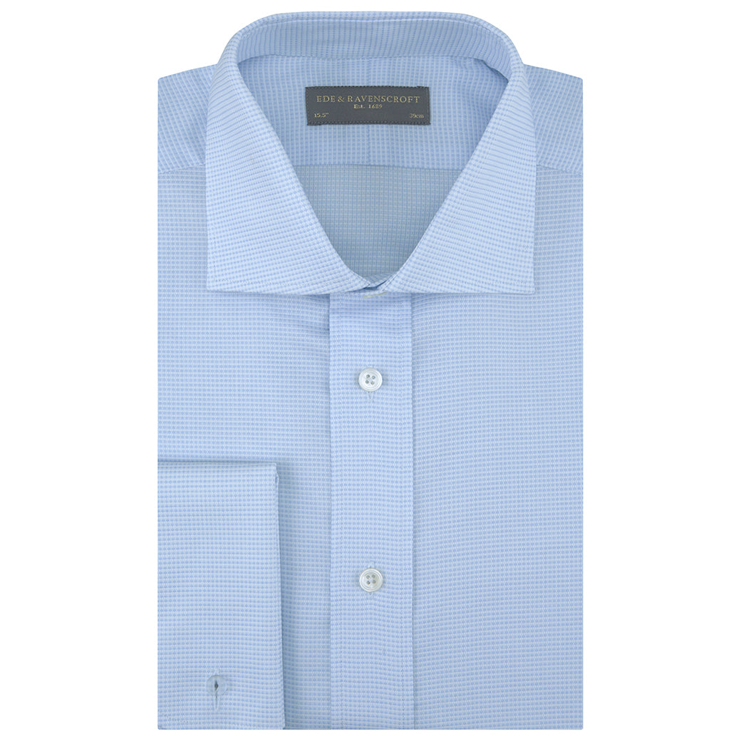 Angus Blue and White Micro Dobby Check Shirt